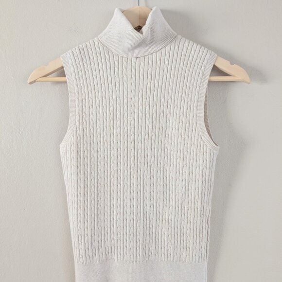 Vintage Wainscott Sleeveless Cable Knit Turtleneck Sweater Vest in Beige - M - Picture 1 of 6
